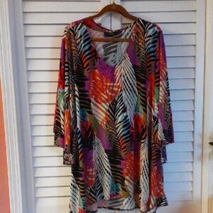 Attitudes by Renee Purple and Orange Graphic Tunic 3/4 Sleeve